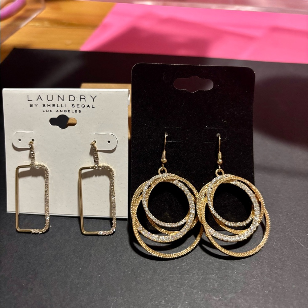 Laundry by Shelli Segal rectangle dangles and gold rhinestone dangles